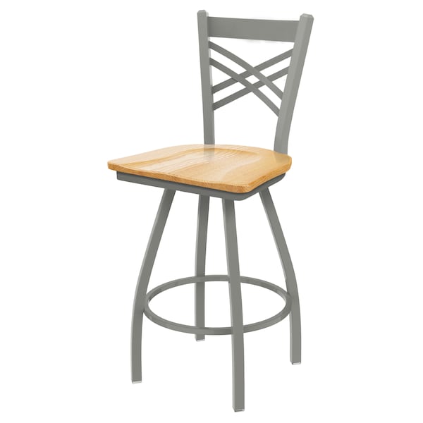 36" Swivel Bar Stool, Nickel Finish, Nat Oak Seat
